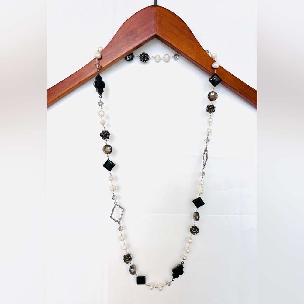 Black/Silver/Pearl Opera Necklace